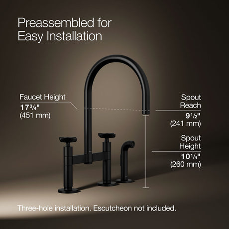 Billet® Two-hole bridge kitchen sink faucet with side sprayer