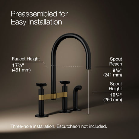 Billet® Two-hole bridge kitchen sink faucet with side sprayer