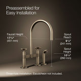 Billet® Two-hole bridge kitchen sink faucet with side sprayer