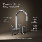 Billet® Two-hole bridge kitchen sink faucet with side sprayer