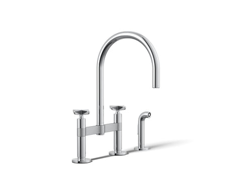Billet® Two-hole bridge kitchen sink faucet with side sprayer