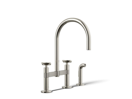 Billet® Two-hole bridge kitchen sink faucet with side sprayer