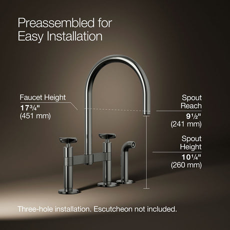 Billet® Two-hole bridge kitchen sink faucet with side sprayer