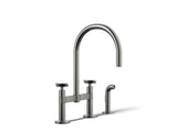 Billet® Two-hole bridge kitchen sink faucet with side sprayer