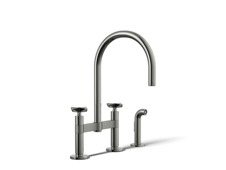 Billet® Two-hole bridge kitchen sink faucet with side sprayer