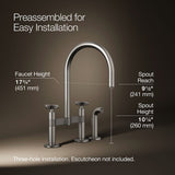 Billet® Two-hole bridge kitchen sink faucet with side sprayer