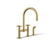 Billet® Two-hole bridge kitchen sink faucet with side sprayer