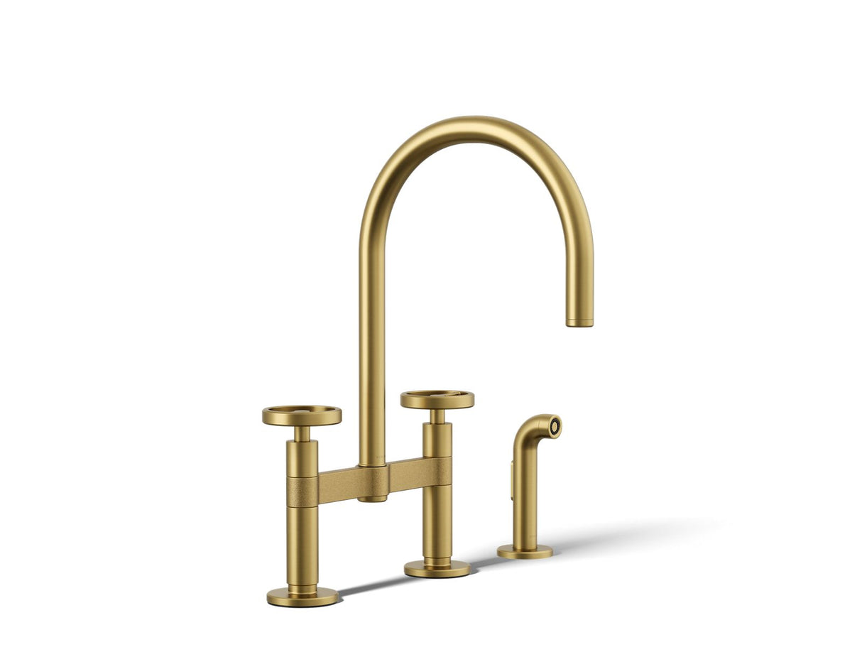Billet® Two-hole bridge kitchen sink faucet with side sprayer