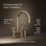 Billet® Two-hole bridge kitchen sink faucet with side sprayer