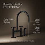 Billet® Two-hole bridge kitchen sink faucet with side sprayer