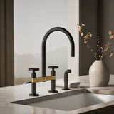 Billet® Two-hole bridge kitchen sink faucet with side sprayer