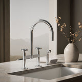 Billet® Two-hole bridge kitchen sink faucet with side sprayer