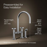 Billet® Two-hole bridge kitchen sink faucet with side sprayer