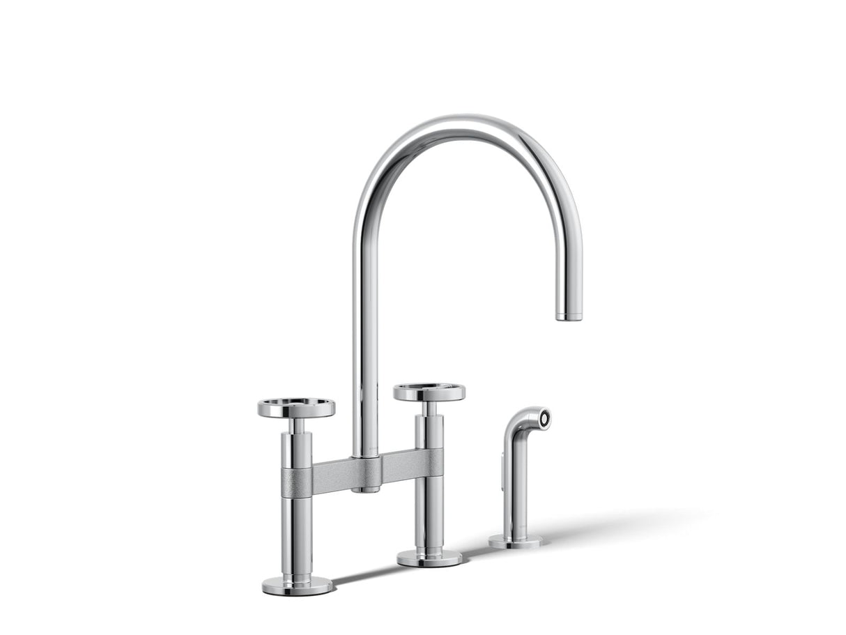 Billet® Two-hole bridge kitchen sink faucet with side sprayer