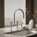 Billet® Two-hole bridge kitchen sink faucet with side sprayer