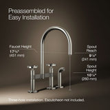 Billet® Two-hole bridge kitchen sink faucet with side sprayer