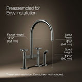 Billet® Two-hole bridge kitchen sink faucet with side sprayer