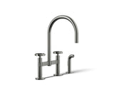 Billet® Two-hole bridge kitchen sink faucet with side sprayer