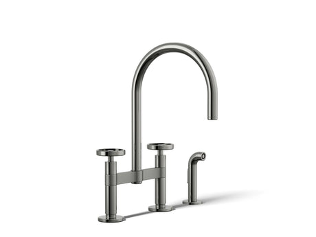 Billet® Two-hole bridge kitchen sink faucet with side sprayer