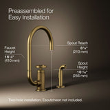 Billet® Single-handle bar sink faucet with two-function extended-reach spout and side sprayer