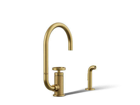 Billet® Single-handle bar sink faucet with two-function extended-reach spout and side sprayer