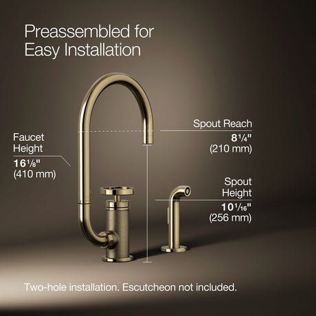 Billet® Single-handle bar sink faucet with two-function extended-reach spout and side sprayer