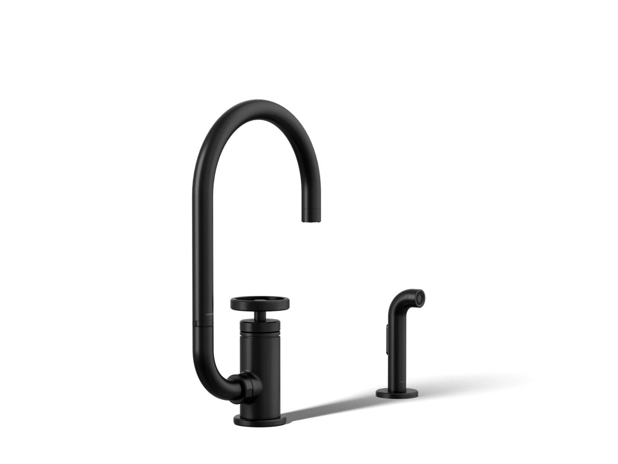 Billet® Single-handle bar sink faucet with two-function extended-reach spout and side sprayer