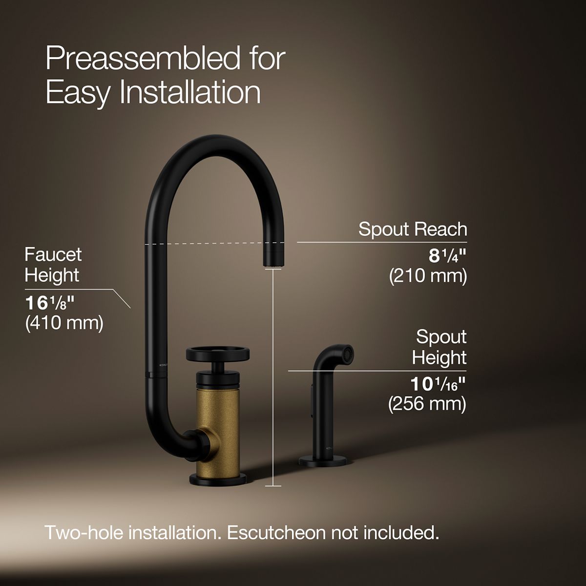 Billet® Single-handle bar sink faucet with two-function extended-reach spout and side sprayer