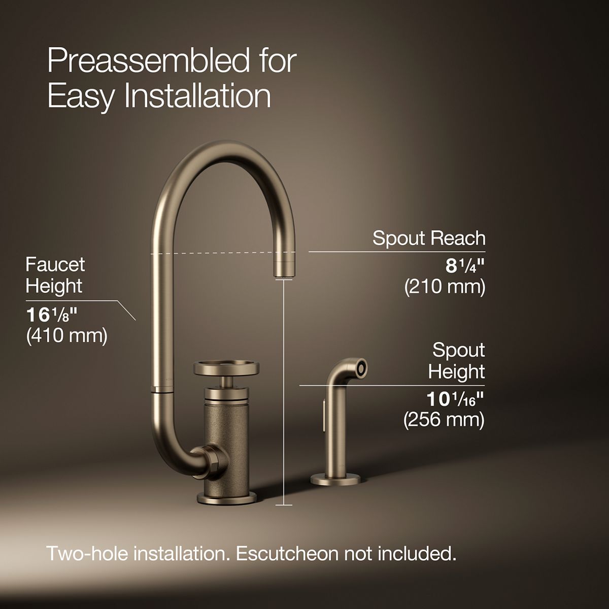 Billet® Single-handle bar sink faucet with two-function extended-reach spout and side sprayer