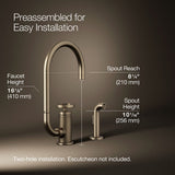 Billet® Single-handle bar sink faucet with two-function extended-reach spout and side sprayer