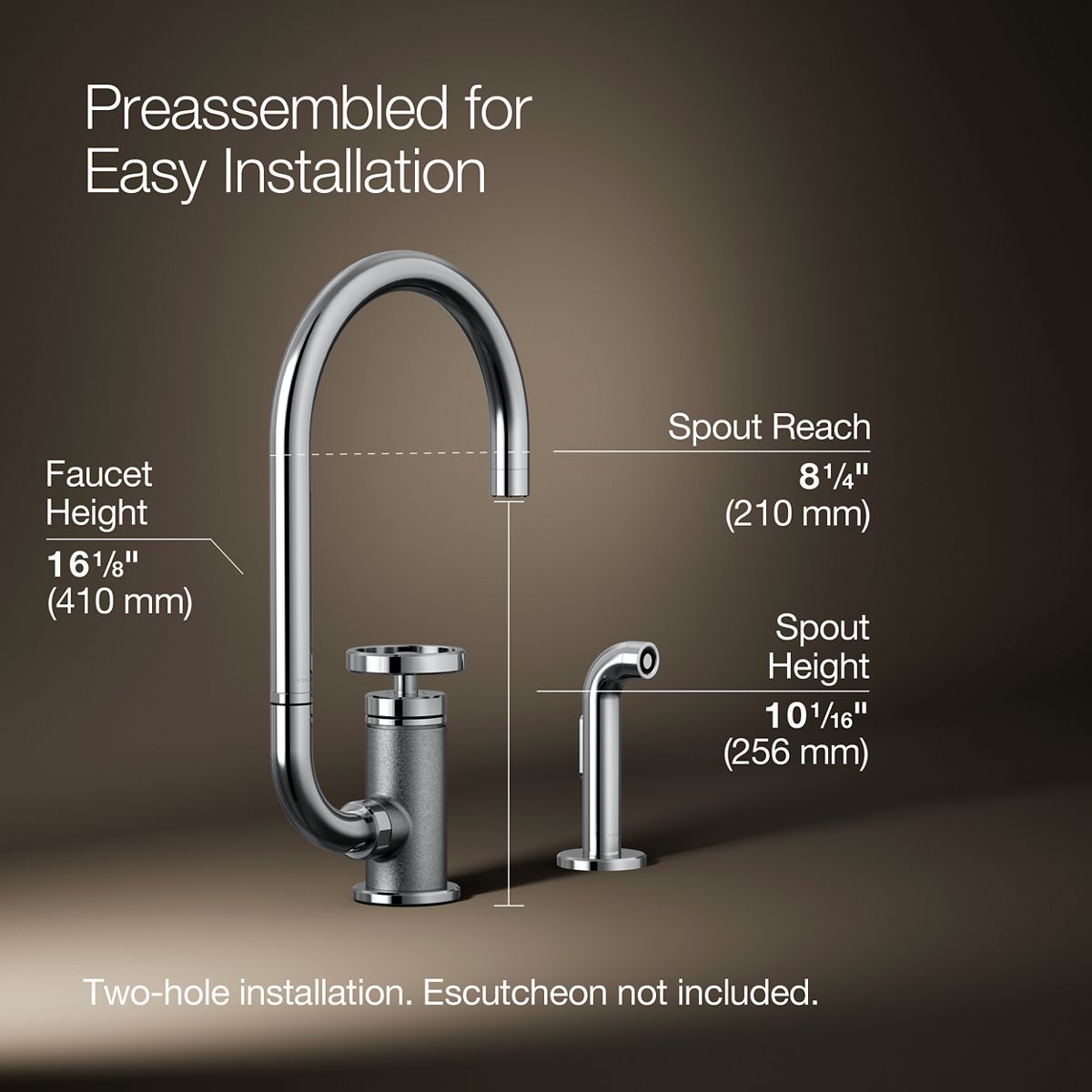 Billet® Single-handle bar sink faucet with two-function extended-reach spout and side sprayer