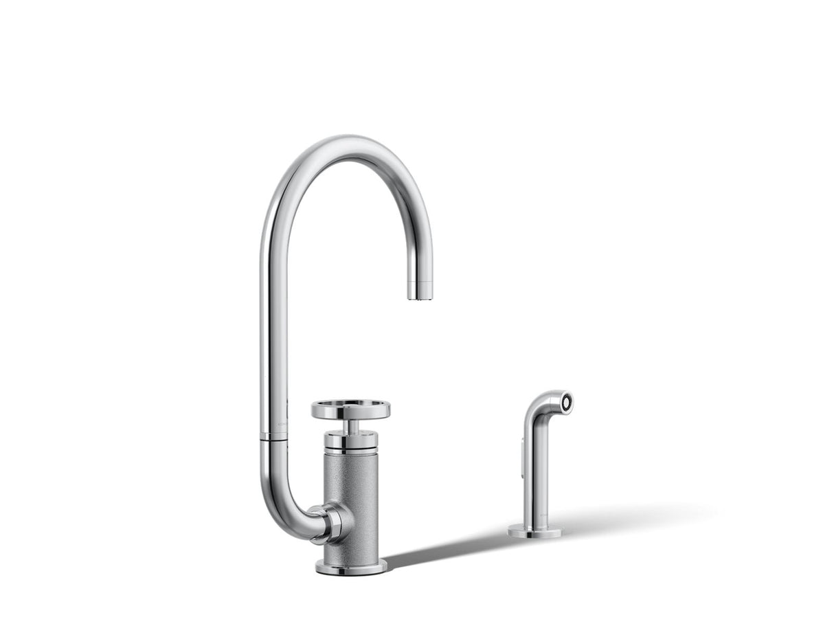Billet® Single-handle bar sink faucet with two-function extended-reach spout and side sprayer