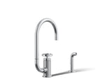 Billet® Single-handle bar sink faucet with two-function extended-reach spout and side sprayer