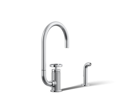Billet® Single-handle bar sink faucet with two-function extended-reach spout and side sprayer
