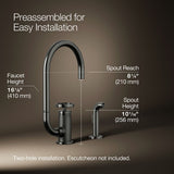 Billet® Single-handle bar sink faucet with two-function extended-reach spout and side sprayer