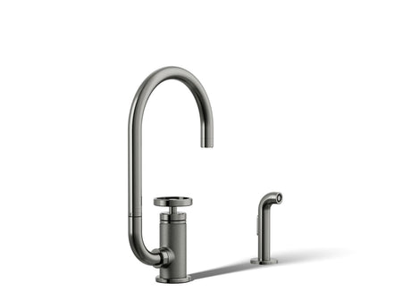 Billet® Single-handle bar sink faucet with two-function extended-reach spout and side sprayer