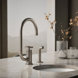 Billet® Single-handle bar sink faucet with two-function extended-reach spout and side sprayer