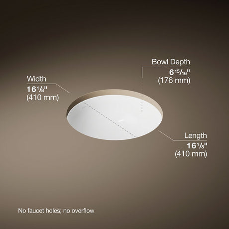 Caxton® 16-1/8" round undermount bathroom sink, no overflow