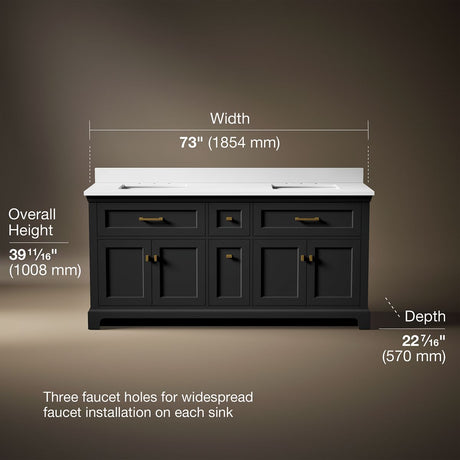 Charlemont™ 72" bathroom vanity cabinet with sinks and quartz top