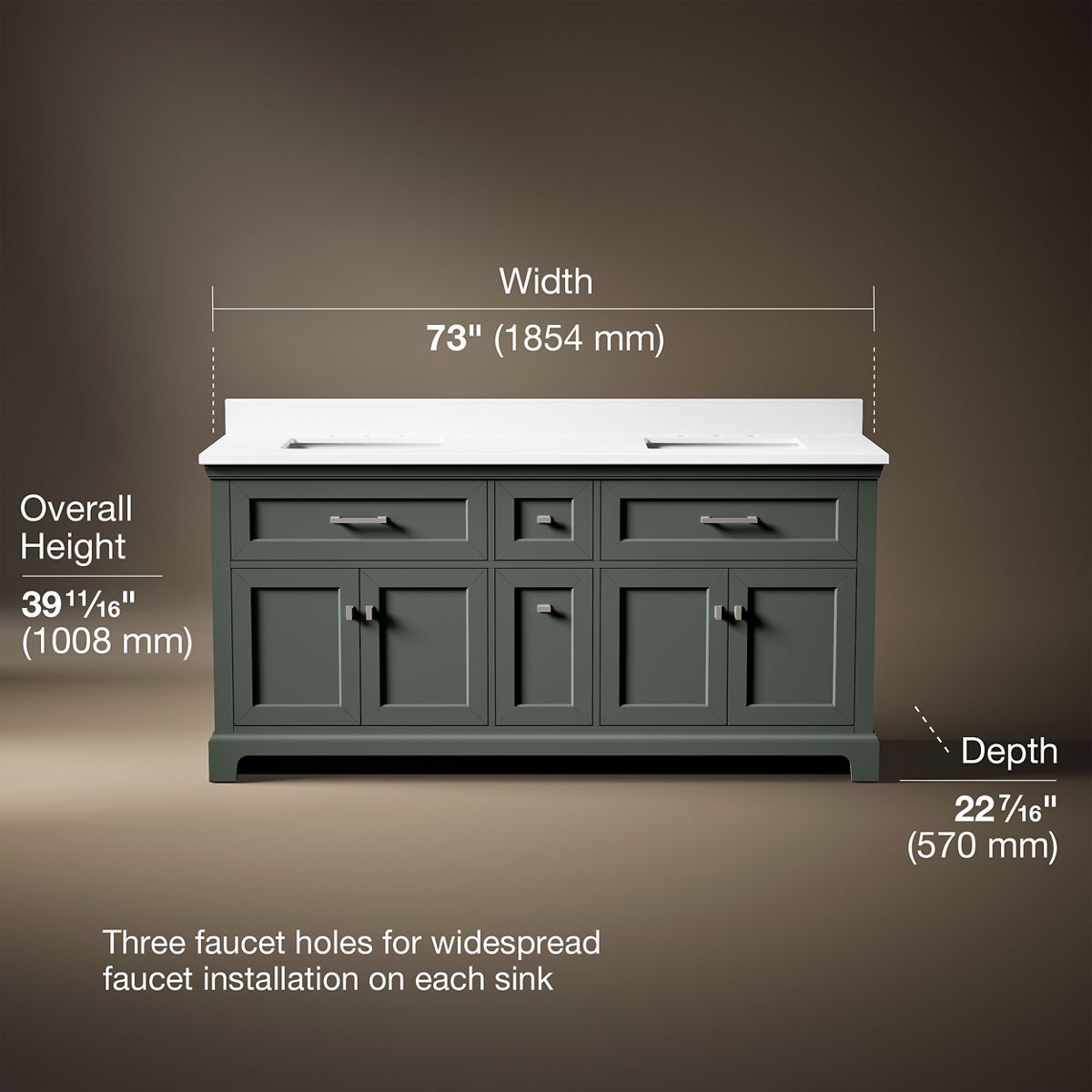 Charlemont™ 72" bathroom vanity cabinet with sinks and quartz top
