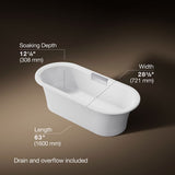 Volute® 63" x 28-3/8" freestanding bath with base