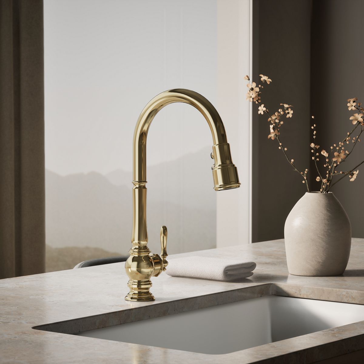 Artifacts® Touchless pull-down kitchen sink faucet with three-function sprayhead