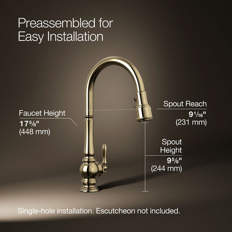 Artifacts® Touchless pull-down kitchen sink faucet with three-function sprayhead
