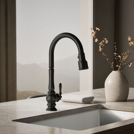 Artifacts® Touchless pull-down kitchen sink faucet with three-function sprayhead