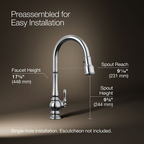 Artifacts® Touchless pull-down kitchen sink faucet with three-function sprayhead