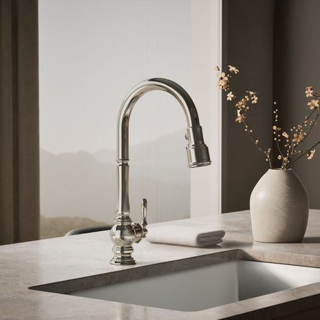 Artifacts® Touchless pull-down kitchen sink faucet with three-function sprayhead
