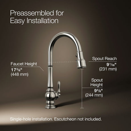 Artifacts® Touchless pull-down kitchen sink faucet with three-function sprayhead