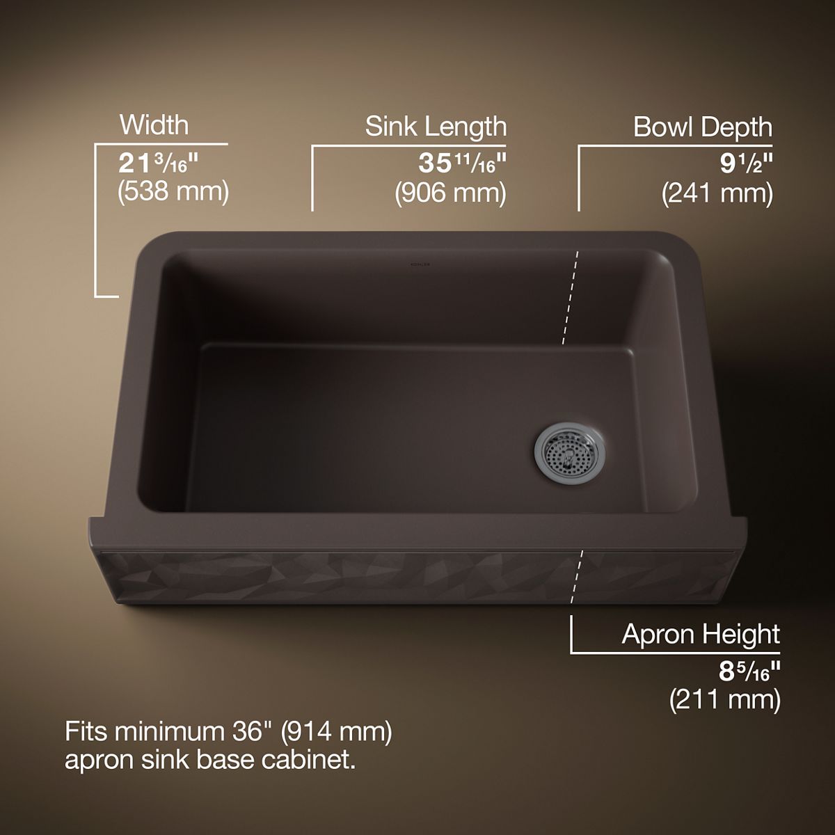 Cairn® 34" undermount single-bowl farmhouse kitchen sink with faceted design