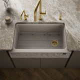 Cairn® 34" undermount single-bowl farmhouse kitchen sink with faceted design