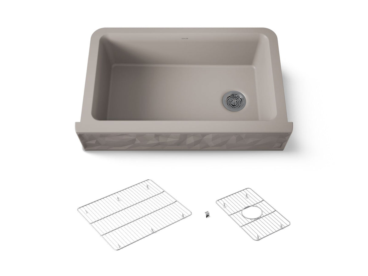Cairn® 34" undermount single-bowl farmhouse kitchen sink with faceted design